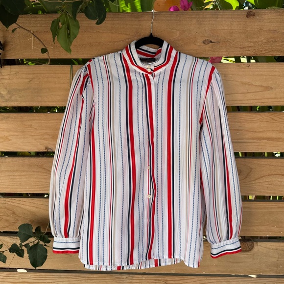 Vintage Striped Womens Button Down  Shirt - Red, White, and Blue - Picture 1 of 4
